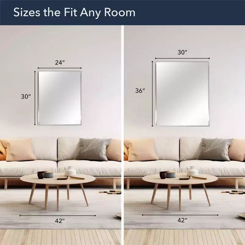22" x 34" Brushed Mirror Nickel -: Modern Rectangular, Wall-Mounted, Metal Frame