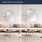 Miroir brossé nickel 22 po x 34 po - : Moderne, rectangulaire, mural, cadre en métal