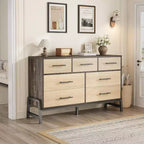 Commode de 52 po de large, commode à 7 tiroirs pour chambre à coucher, armoire de rangement en bois, pour salon, chambre à coucher, entrée
