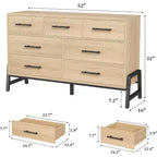Commode de 52 po de large, commode à 7 tiroirs pour chambre à coucher, armoire de rangement en bois, pour salon, chambre à coucher, entrée