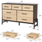 Commode de 52 po de large, commode à 7 tiroirs pour chambre à coucher, armoire de rangement en bois, pour salon, chambre à coucher, entrée