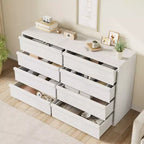 Commode de chambre à 8 tiroirs, organisateur de commode double de 54 po blanc avec poignée concave, commode moderne pour chambre à coucher, salon, chambre d'enfant