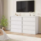 Commode de chambre à 8 tiroirs, organisateur de commode double de 54 po blanc avec poignée concave, commode moderne pour chambre à coucher, salon, chambre d'enfant