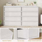 Commode de chambre à 8 tiroirs, organisateur de commode double de 54 po blanc avec poignée concave, commode moderne pour chambre à coucher, salon, chambre d'enfant