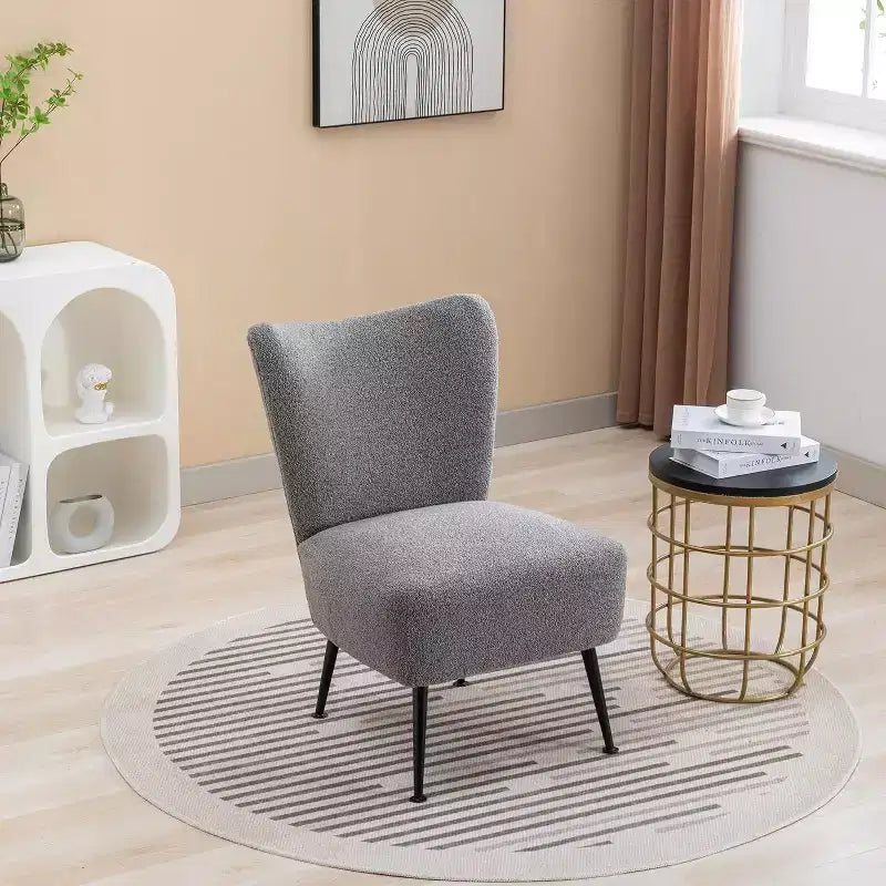 Modern Armless Accent Chair, Upholstered Side Chair with Wooden Legs for Living Room, Bedroom, Office, Hotel