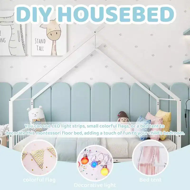 Twin Size Montessori Floor Bed Metal House Bed Frame For Kids