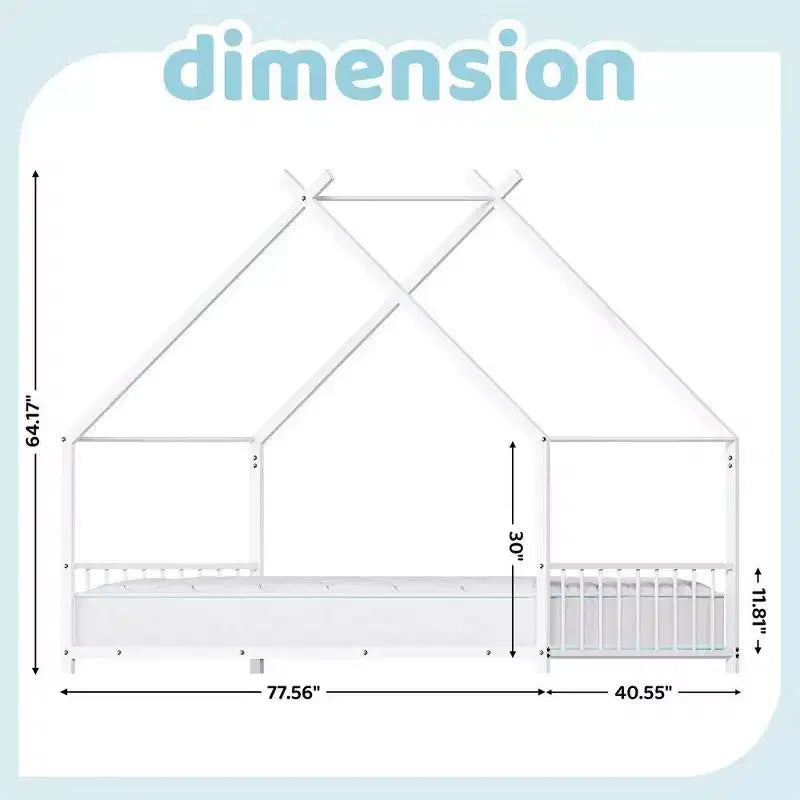 Twin Size Montessori Floor Bed Metal House Bed Frame For Kids