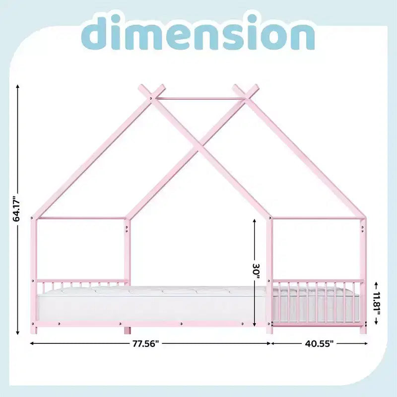 Twin Size Montessori Floor Bed Metal House Bed Frame For Kids