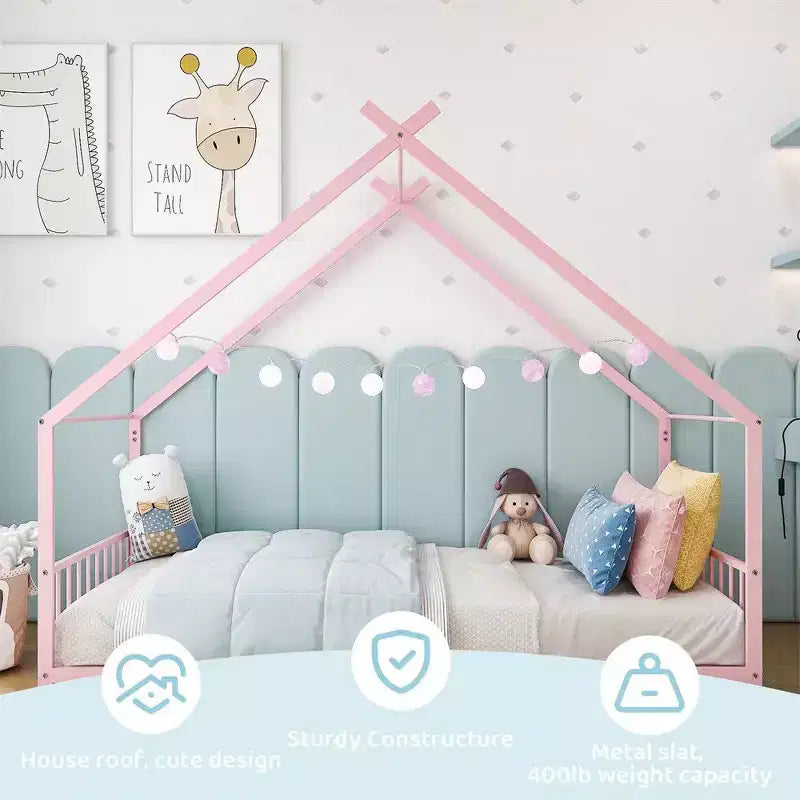 Twin Size Montessori Floor Bed Metal House Bed Frame For Kids