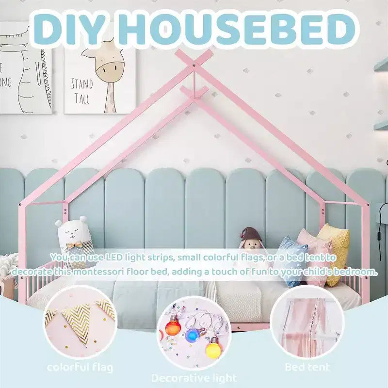 Twin Size Montessori Floor Bed Metal House Bed Frame For Kids