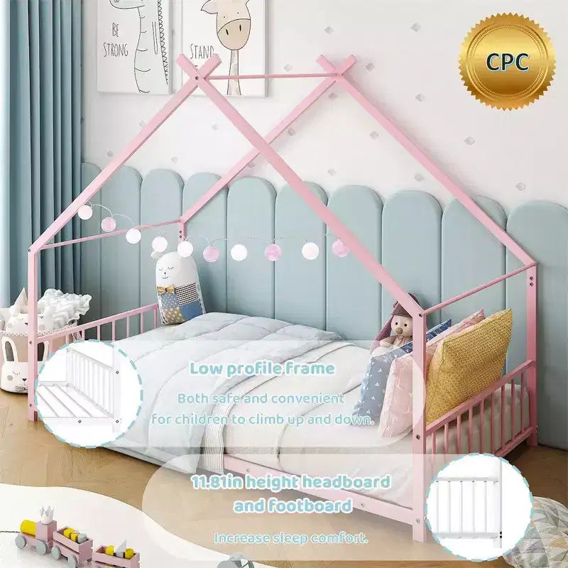 Twin Size Montessori Floor Bed Metal House Bed Frame For Kids