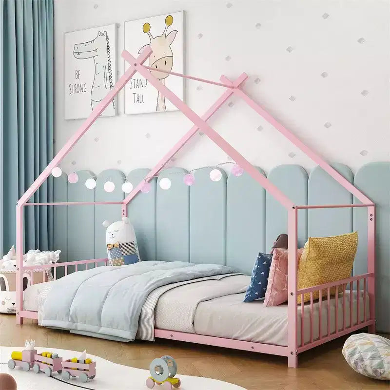 Twin Size Montessori Floor Bed Metal House Bed Frame For Kids
