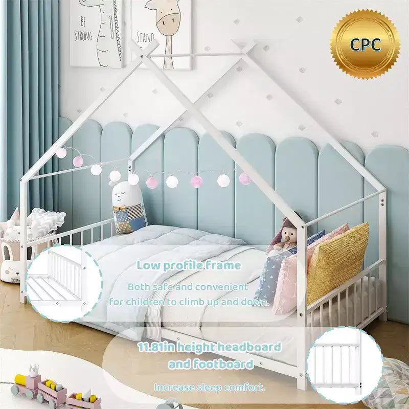 Twin Size Montessori Floor Bed Metal House Bed Frame For Kids