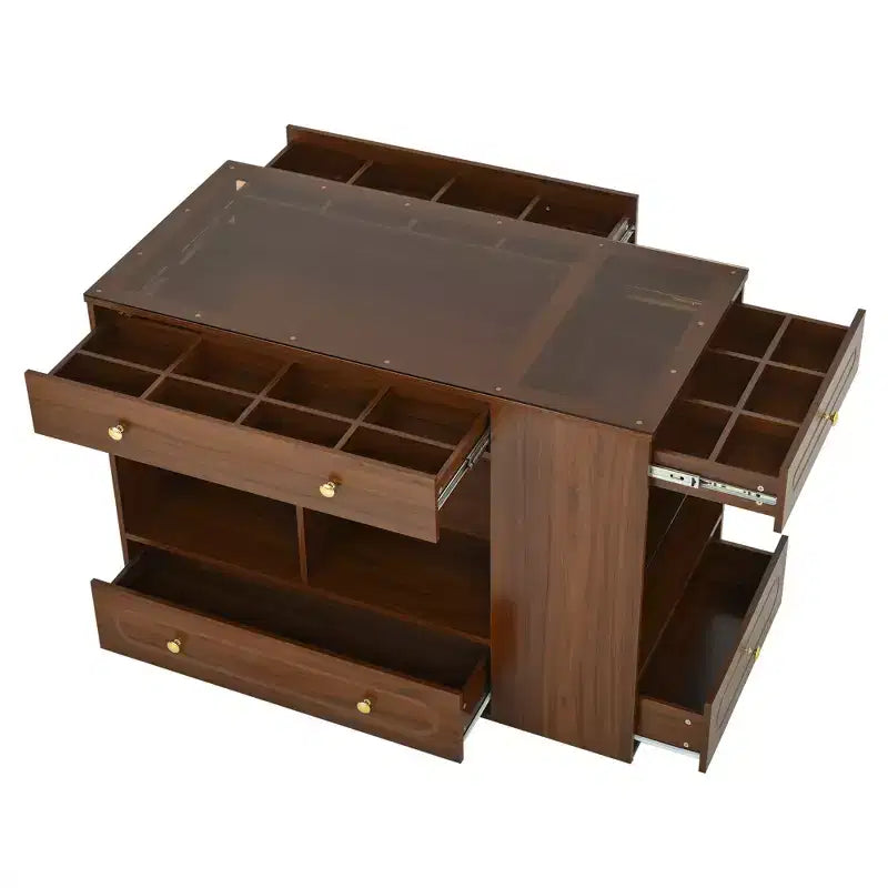 Closet Island with 6 Drawers, Dresser with Glass Display Top & Open Shelves, Jewelry Storage Vanity Island Display Cabinet