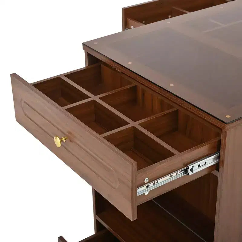 Closet Island with 6 Drawers, Dresser with Glass Display Top & Open Shelves, Jewelry Storage Vanity Island Display Cabinet
