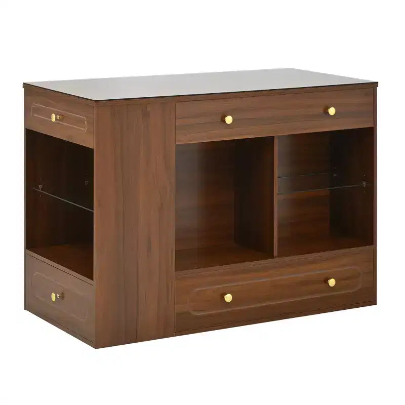 Closet Island with 6 Drawers, Dresser with Glass Display Top & Open Shelves, Jewelry Storage Vanity Island Display Cabinet