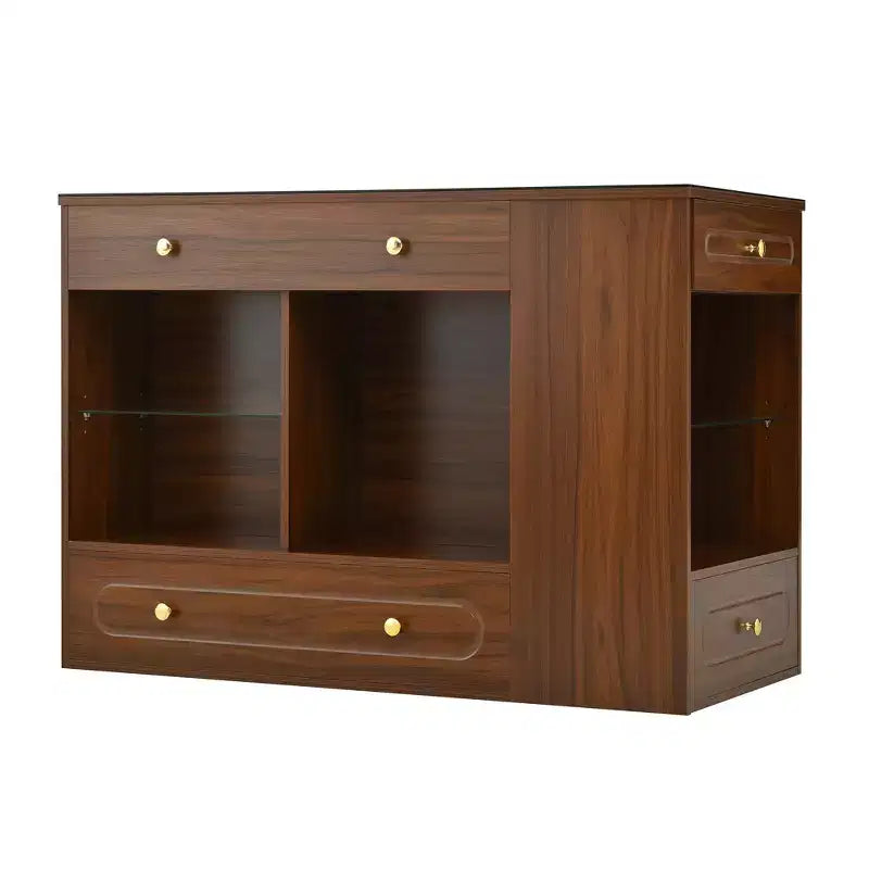 Closet Island with 6 Drawers, Dresser with Glass Display Top & Open Shelves, Jewelry Storage Vanity Island Display Cabinet