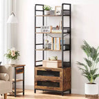Industrial Bookcase with 4 Tiers Open Storage Shelves Rustic Bookshelves