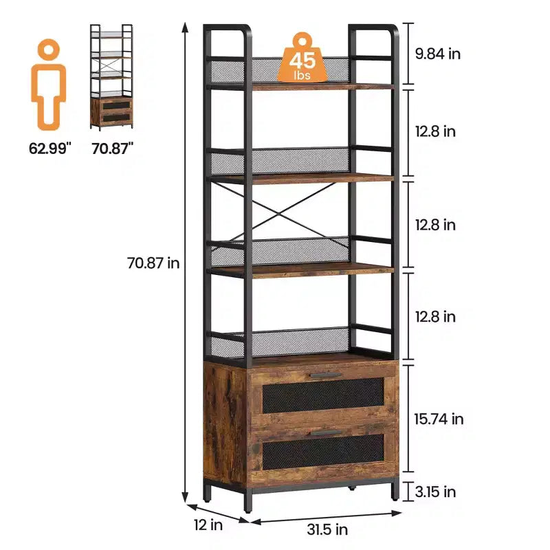 Industrial Bookcase with 4 Tiers Open Storage Shelves Rustic Bookshelves