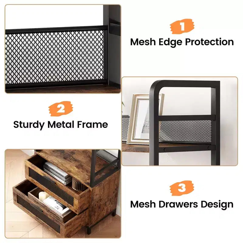 Industrial Bookcase with 4 Tiers Open Storage Shelves Rustic Bookshelves