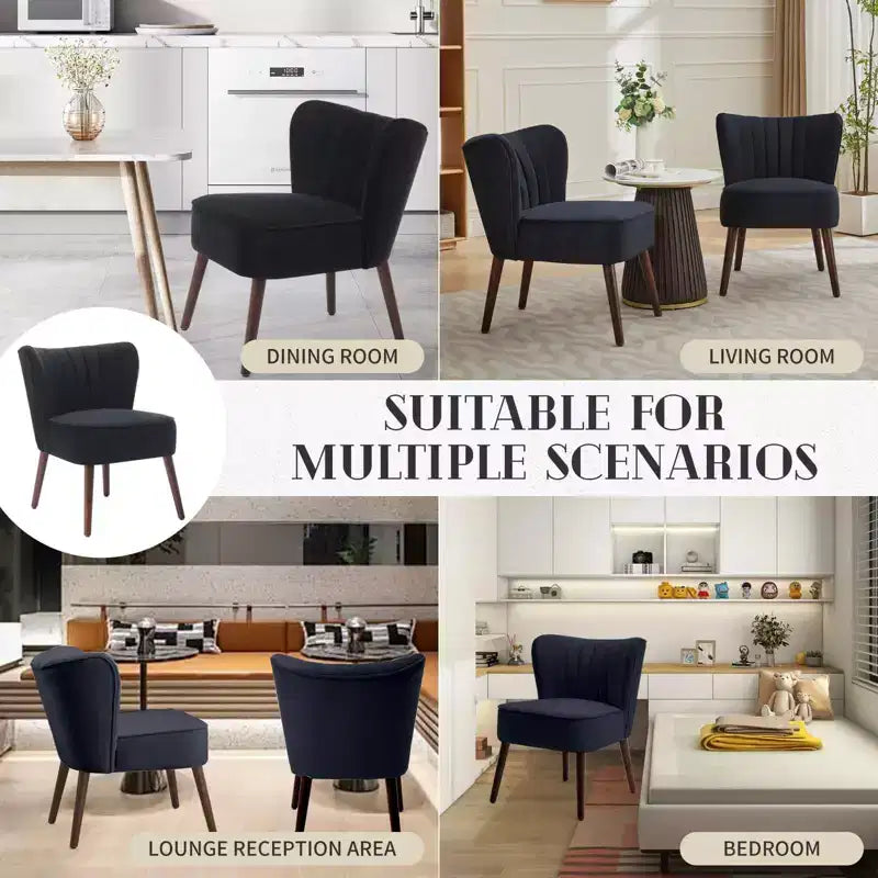 Modern Velvet Accent Chair with Wooden Legs, Armless Lounge Chair for Living Room, Bedroom Soft Upholstered Seat, Supports 300 lbs