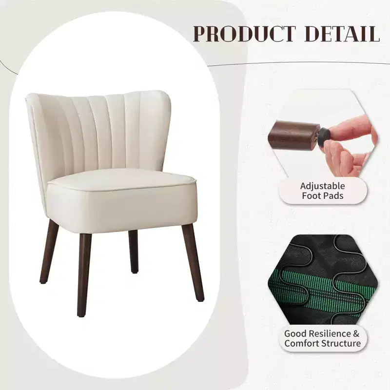 Modern Velvet Accent Chair with Wooden Legs, Armless Lounge Chair for Living Room, Bedroom Soft Upholstered Seat, Supports 300 lbs