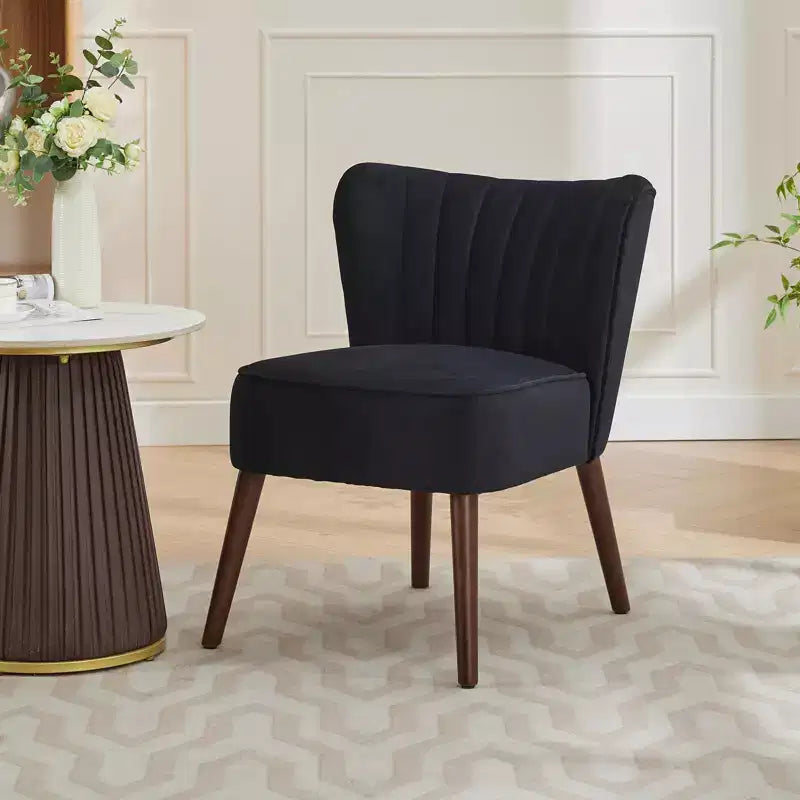 Modern Velvet Accent Chair with Wooden Legs, Armless Lounge Chair for Living Room, Bedroom Soft Upholstered Seat, Supports 300 lbs