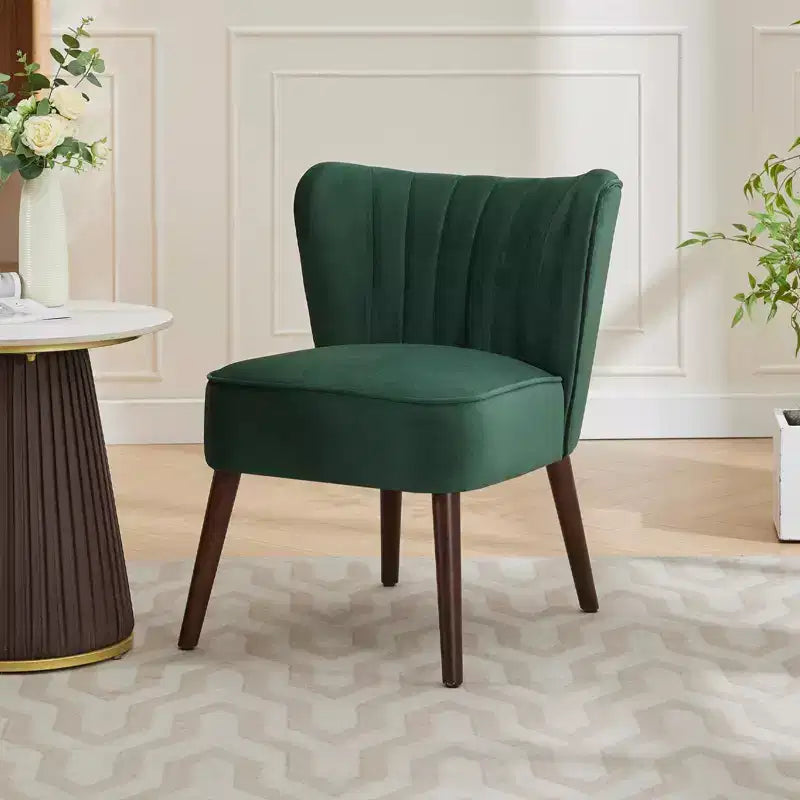 Modern Velvet Accent Chair with Wooden Legs, Armless Lounge Chair for Living Room, Bedroom Soft Upholstered Seat, Supports 300 lbs