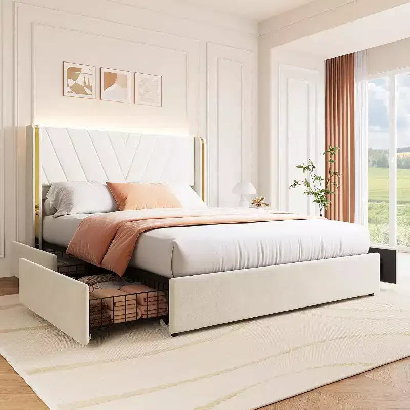 Queen Bed - LED Lights & Storage Drawers