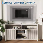 Meuble TV haut texturé de 150 cm pour salon, meuble TV robuste avec rangement, meuble TV de style mid-century pour téléviseurs de 50/55/60/65 pouces