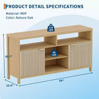 Meuble TV haut texturé de 150 cm pour salon, meuble TV robuste avec rangement, meuble TV de style mid-century pour téléviseurs de 50/55/60/65 pouces
