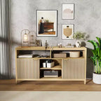 Meuble TV haut texturé de 150 cm pour salon, meuble TV robuste avec rangement, meuble TV de style mid-century pour téléviseurs de 50/55/60/65 pouces