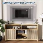 Meuble TV haut texturé de 150 cm pour salon, meuble TV robuste avec rangement, meuble TV de style mid-century pour téléviseurs de 50/55/60/65 pouces