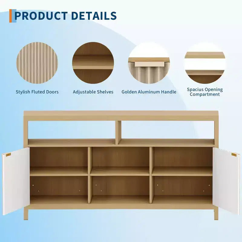 59 inch Textured Tall TV Cabinet for Living Room, Heavy Duty Entertainment Center with Storage, Mid-Century TV Cabinet for 50/55/60/65 Inch TVs