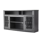 VEVOR TV Stand for TVs up to 65 inch, Farmhouse Entertainment Center with Light Strip, Wooden TV Cabinet Storage with Glass Doors, Gray