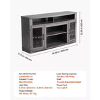 Meuble TV pour téléviseurs jusqu'à 65 pouces, meuble de divertissement style ferme avec bande lumineuse, meuble TV en bois avec portes en verre, gris