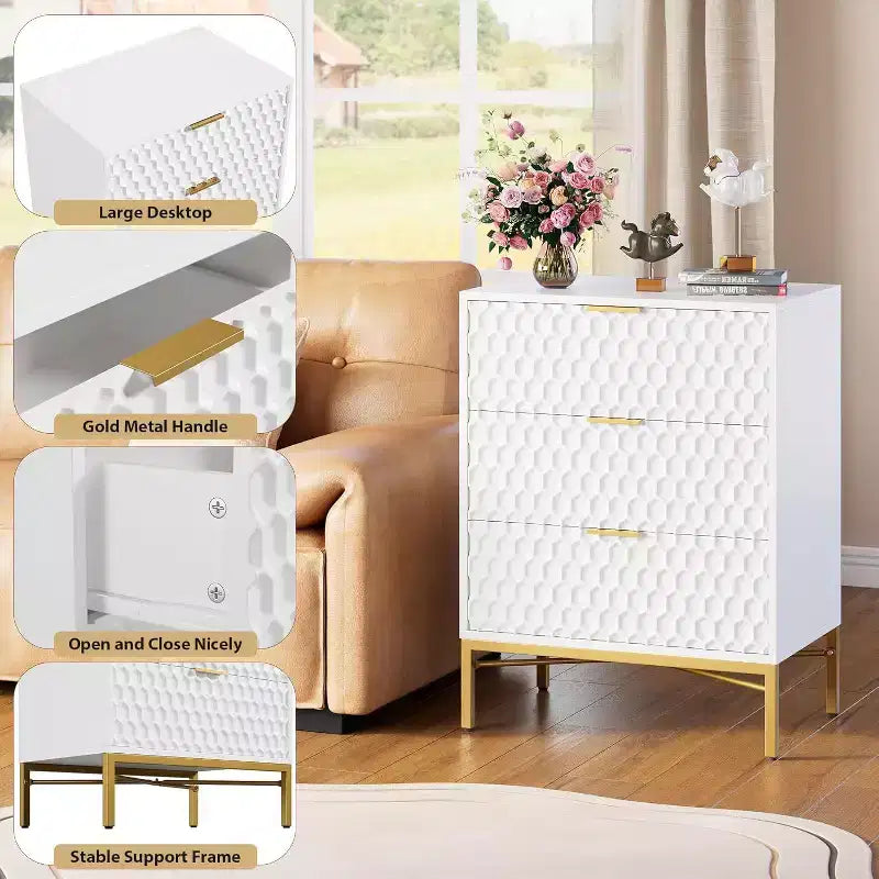 3-Drawer Modern Dresser - Wide Top Storage Chest for Bedroom & Living Room
