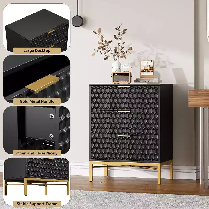 3-Drawer Modern Dresser - Wide Top Storage Chest for Bedroom & Living Room