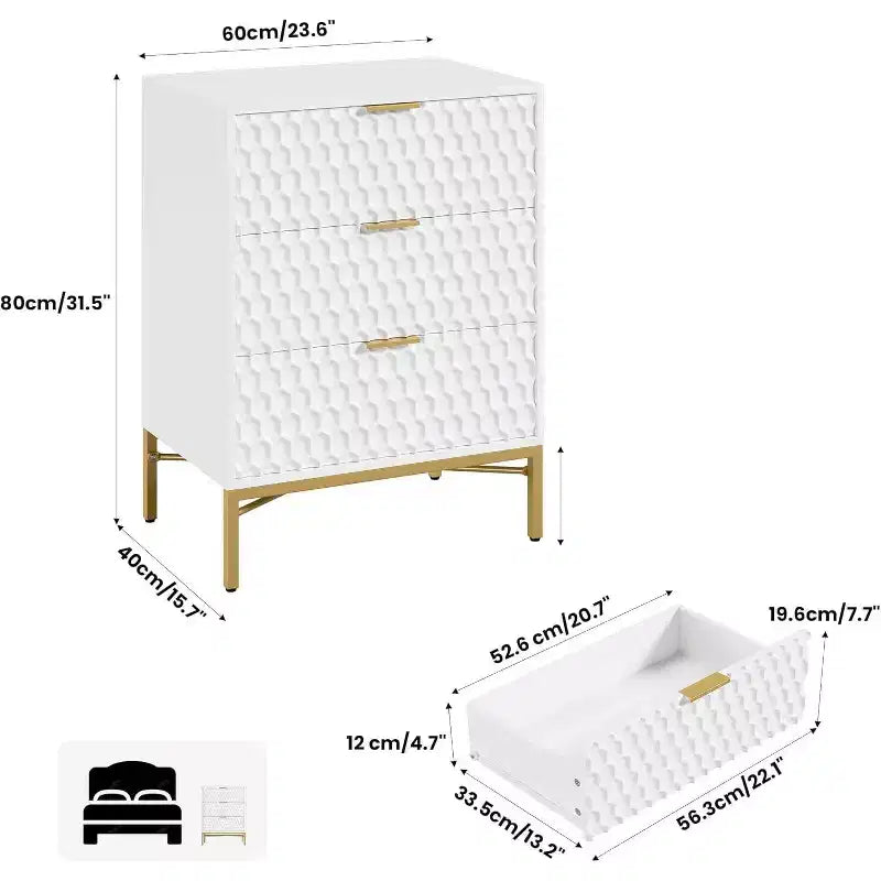 3-Drawer Modern Dresser - Wide Top Storage Chest for Bedroom & Living Room
