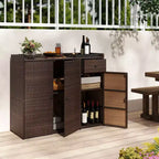 Meuble de rangement d'extérieur en résine tressée avec 3 portes, étagères réglables et tiroir