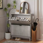 Shoe Cabinet With Wave Doors, Shoe Cabinet For Entryway, Modern Shoe Rack Organizer With 2 Flip Drawers For Hallway, Closet, Entrance, Closet, Grey