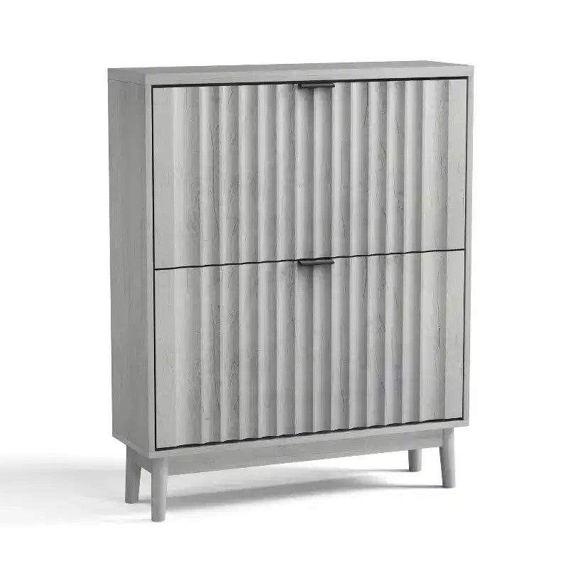 Shoe Cabinet With Wave Doors, Shoe Cabinet For Entryway, Modern Shoe Rack Organizer With 2 Flip Drawers For Hallway, Closet, Entrance, Closet, Grey