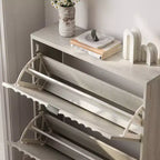 Meuble à chaussures avec portes ondulées, meuble à chaussures pour entrée, organisateur de placard à chaussures moderne avec 2 tiroirs rabattables pour couloir, penderie, entrée, placard, gris