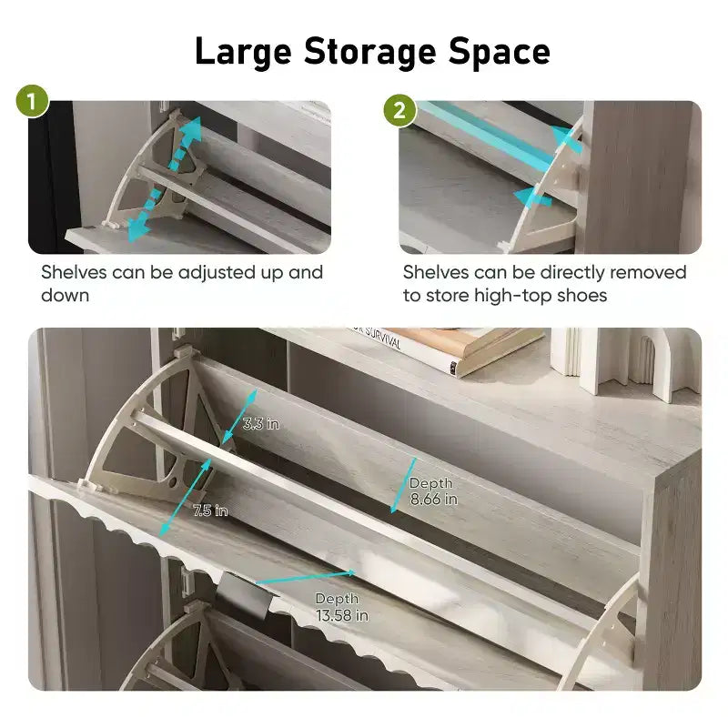 Shoe Cabinet With Wave Doors, Shoe Cabinet For Entryway, Modern Shoe Rack Organizer With 2 Flip Drawers For Hallway, Closet, Entrance, Closet, Grey