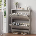 Meuble à chaussures avec portes ondulées, meuble à chaussures pour entrée, organisateur de placard à chaussures moderne avec 2 tiroirs rabattables pour couloir, penderie, entrée, placard, gris