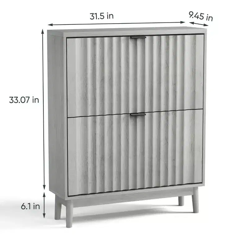 Shoe Cabinet With Wave Doors, Shoe Cabinet For Entryway, Modern Shoe Rack Organizer With 2 Flip Drawers For Hallway, Closet, Entrance, Closet, Grey
