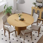 PexFix 52 x 52 Solid Wood Round Dining Table with Natural Finish and Elegant Arched Legs for Modern Dining Rooms & Kitchens