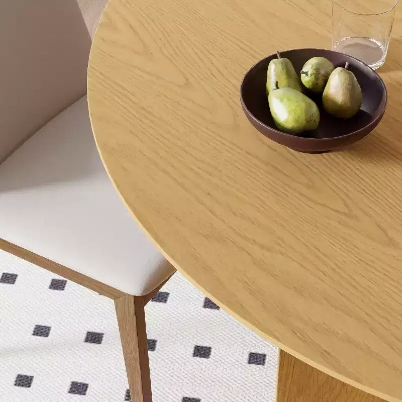 52 x 52 Solid Wood Round Dining Table with Natural Finish and Elegant Arched Legs for Modern Dining Rooms & Kitchens