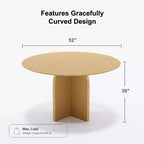 Table à manger ronde en bois massif de 52 x 52 avec finition naturelle et pieds arqués élégants pour salles à manger et cuisines modernes