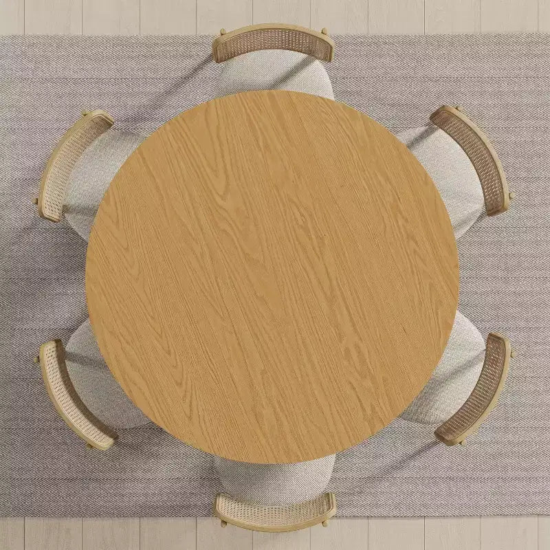 52 x 52 Solid Wood Round Dining Table with Natural Finish and Elegant Arched Legs for Modern Dining Rooms & Kitchens